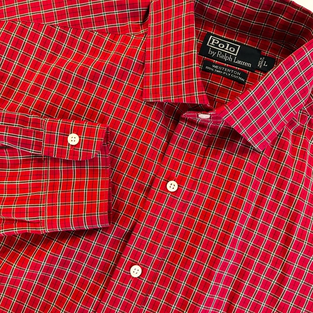 Polo Ralph Lauren Westerton 100% Cotton Button Up Shirt Men's Large Red Plaid